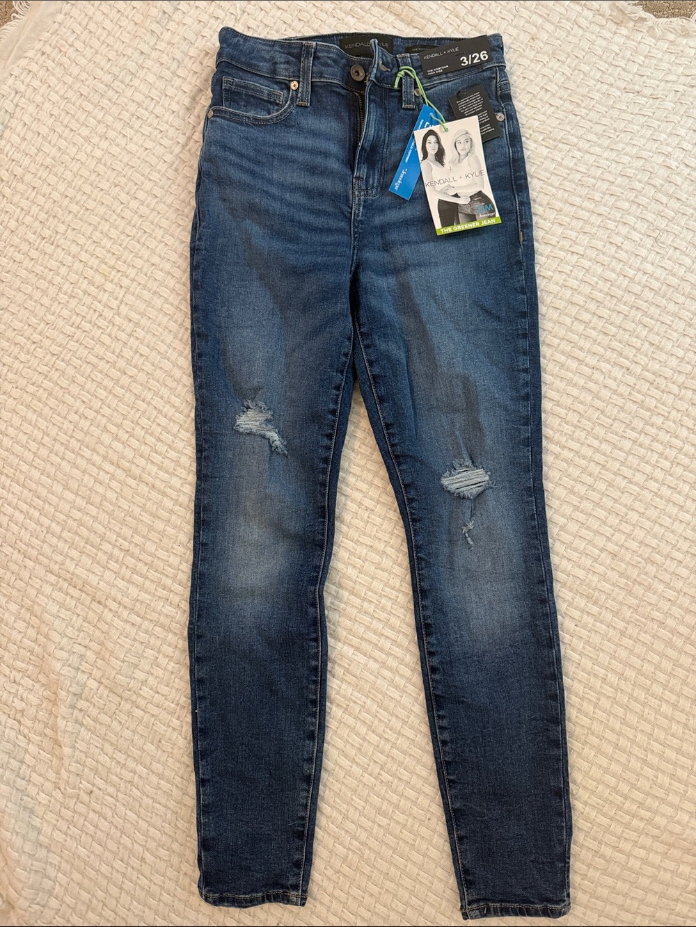 Kendall & Kylie Dark Blue High-Rise Distressed Jeans NWT